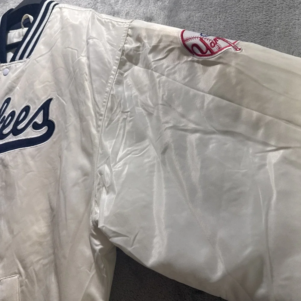 Vintage New York Yankees Majestic Satin Bomber Jacket White Cream Sz XXL 90's - Picture 6 of 16